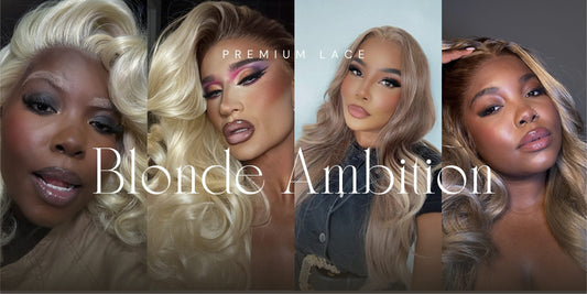 Models wearing premium synthetic lace front wigs from Baudacecheveux