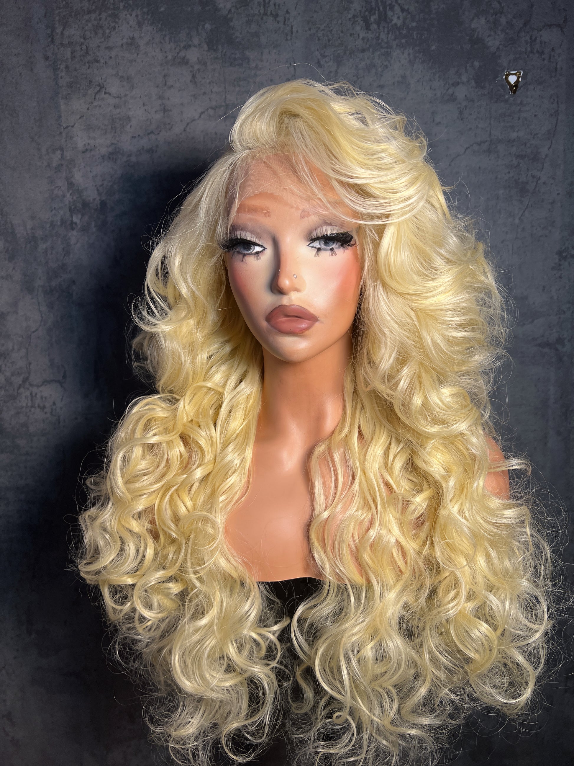 Lenisha 13x7 free part lace front wig in 613 blonde, 24 inch bouncy curls, middle part