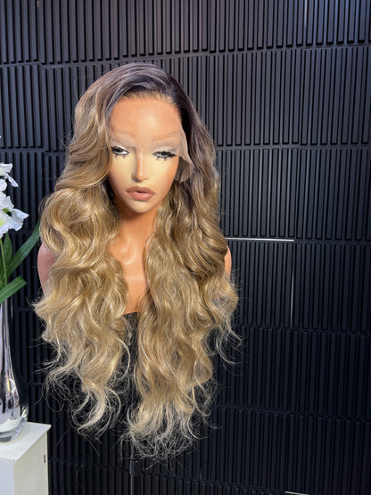 Imani 13*6 Lace Frontal Wig - 28 Inch Length Ash Blonde & Black Options - Heat Resistant Up to 180 Degrees - Comfortable Fit for All Head Sizes
