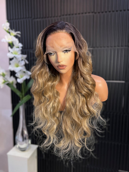 Imani 13*6 Lace Frontal Wig - 28 Inch Length Ash Blonde & Black Options - Heat Resistant Up to 180 Degrees - Comfortable Fit for All Head Sizes