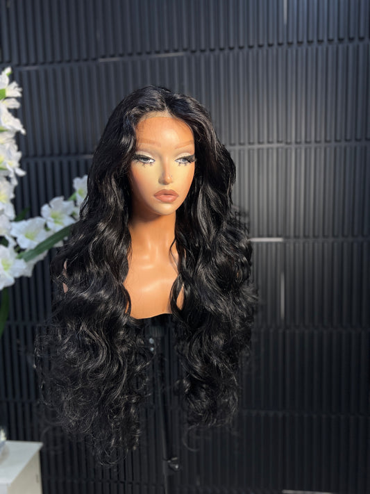 Ariel T-part Lace Wig 28-inch Soft Body Wave Texture Natural Middle Part Human & Japanese Fibre Blend Burgundy Synthetic Melted