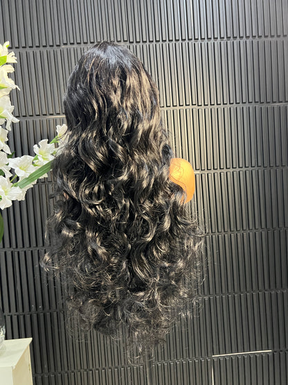 Ariel T-part Lace Wig 28-inch Soft Body Wave Texture Natural Middle Part Human & Japanese Fibre Blend Burgundy Synthetic Melted